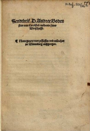Sendtbrief meldende seiner Wirtschafft