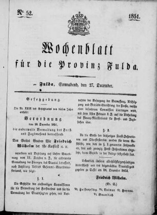 Nr. 52, Ausgabe vom 27. Dezember 1851