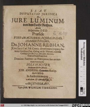 Disputatio Iuridica De Iure Luminum.