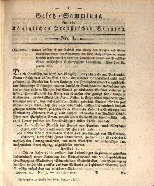 Gesetzsammlung für die Königlich-Preußischen Staaten : enthält die Verordnungen vom ... 1827