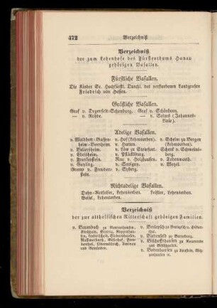 Verzeichnis der zum Lehenhofe des Fuerstenthums Hanau gehoerigen Vasallen.