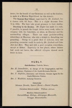 62-64, Hubly (with out-stations Unakallu, Hebsur)