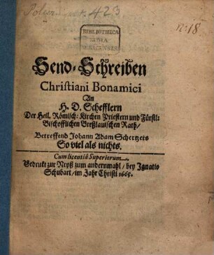 Sendschreiben an H. D. Schefflern ... betreffend Johann Adam Scherzers: Soviel als nichts
