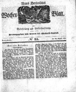 No. 35, Sonnabend, den 29.August 1835