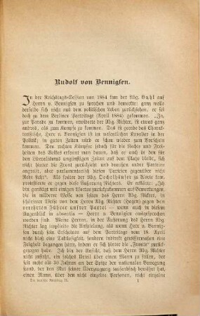 Der Deutsche Reichstag : Seine Parteien und Größen. 2, II. Teil : Bennigsen - Miquel - Treitschke - Kardorff - Kleist-Retzow - Minnigerode - Hammerstein - Rauchhaupt - Wagner - Stöcker - Windthorst - Schorlemer-Alst - Cremer - Bebel