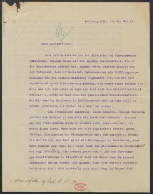 Brief an B. Schott's Söhne : 31.05.1924