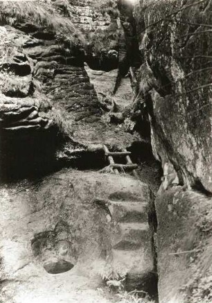 Elbsandsteingebirge. Tümpelgrund. Strudelloch. Blick in die Klamm