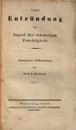 Ueber Entzündung der Kapsel der wässerigen Feuchtigkeit