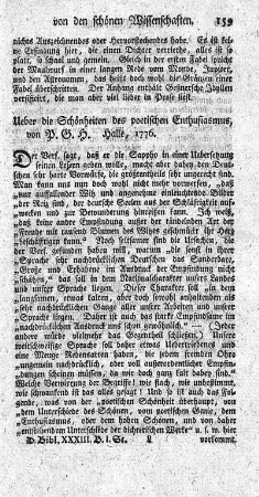 Ueber die Schönheiten des poetischen Enthusiasmus.