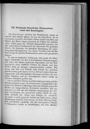 VII. Politische Geschichte Alamanniens unter den Karolingern.