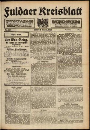 Erste Ausgabe vom Mittwoch, den 16. Mai 1917.