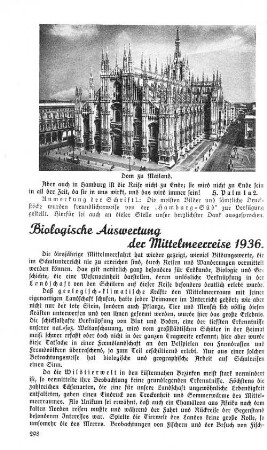 Biologische Auswertung der Mittelmeerreise 1936.