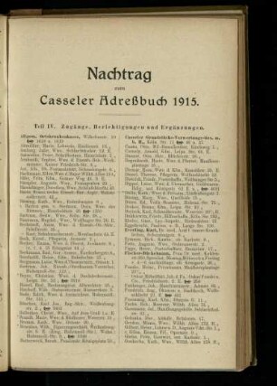 Nachtrag zum Casseler Adreßbuch 1915