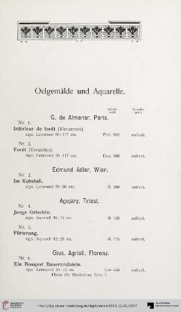 Oelgemälde und Aquarelle (Nr. 1-258)