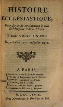 Histoire Ecclésiastique, 21. Depuis l'an 1401. jusqu'en 1431.