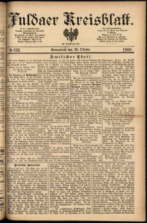 Erste Ausgabe vom Samstag, den 20. Oktober 1900.