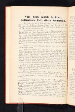 VIII. Hotels, Gasthöfe, Gasthäuser, Restaurationen, Cafés, Gärten, Sommerkeller.