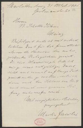 Brief an B. Schott's Söhne : 31.10.1901