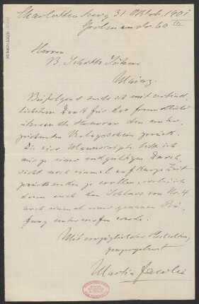 Brief an B. Schott's Söhne : 31.10.1901