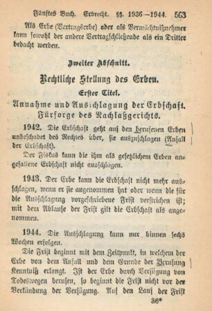 Erster Titel. Annahme und Ausschlagung der Erbschaft. Fürsorge des Nachlaßgerichts
