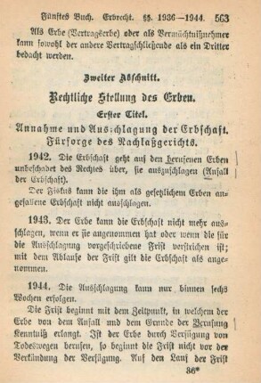 Erster Titel. Annahme und Ausschlagung der Erbschaft. Fürsorge des Nachlaßgerichts