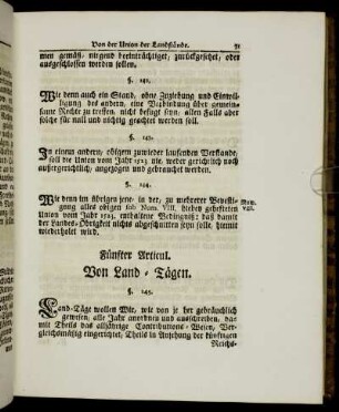 Fünfter Articul. Von Land-Tägen.
