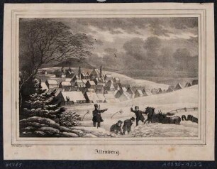 Ansicht von Altenberg (sächsisches Erzgebirge) im Winter (aus: Sachsens Kirchengalerie 1840)