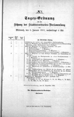 Tages-Ordnung No. 1 (1), 05. Januar 1910