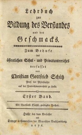 Lehrbuch zur Bildung des Verstandes und des Geschmacks, 1