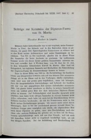 Beiträge zur Kenntniss der Dipteren-Fauna von St. Moritz