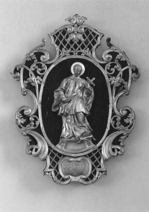 Silberrelief in Barockrahmen mit Heiligem Aloysius