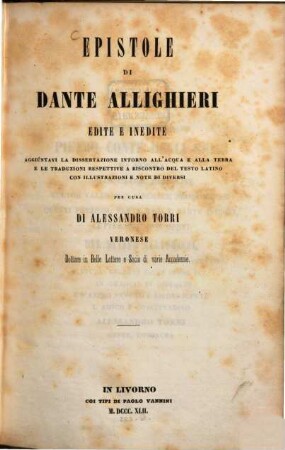 Delle Prose e Poesie Liriche di Dante Alighieri : Prima Edizione, illustrata con note di diversi. 5