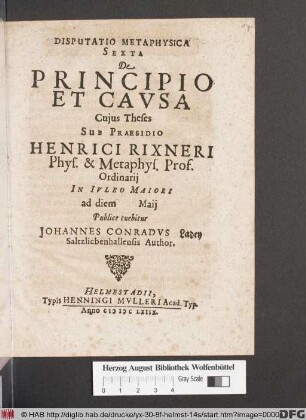 Disputatio Metaphysica Sexta De Principio Et Causa