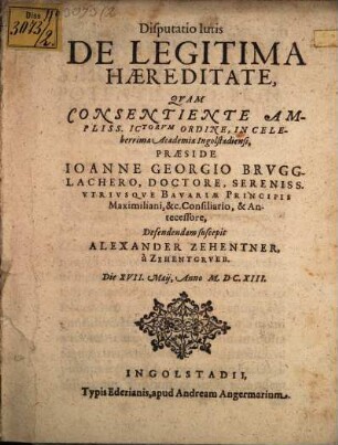 Disputatio Iuris De Legitima Haereditate