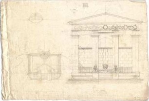 Speeth, Ferdinand; Brunnenentwürfe - Brunnen in Pfeilervorhalle (Grundriss, Ansicht,(Details)