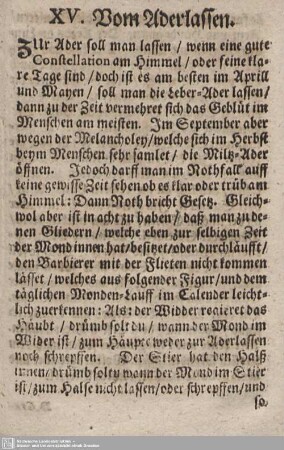 XV. Vom Aderlassen.