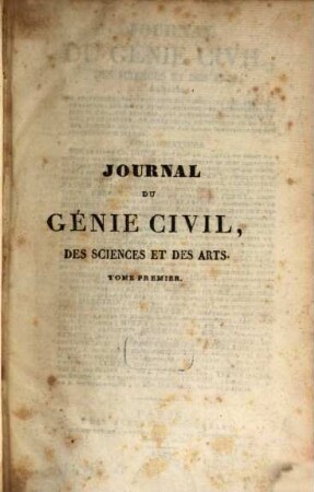 Journal du ǵenie civil, des sciences et des arts, 1. 1828