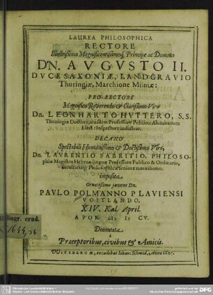 Laurea philosophica imposita Paulo Polmanno
