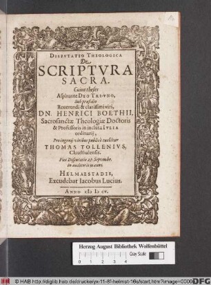 Disputatio Theologica De Scriptura Sacra