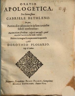 Oratio apologetica pro ... Gabriele Bethleno