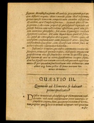 Quaestio III. Quomodo ad Elementa se habeant primae qualitates?