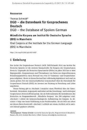 DGD – die Datenbank für Gesprochenes Deutsch. Mündliche Korpora am Institut für Deutsche Sprache (IDS) in Mannheim