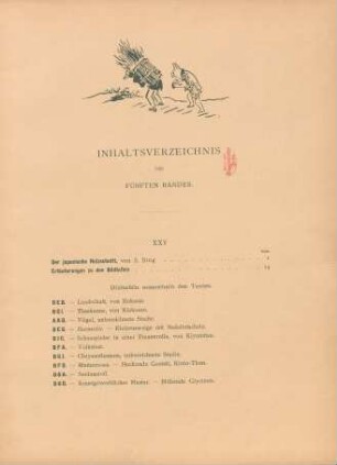 Inhaltsverzeichnis des fünften Bandes