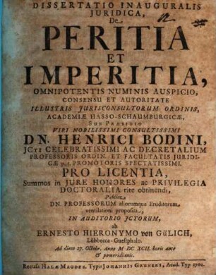 Diss. inaug. iur. de peritia et imperitia
