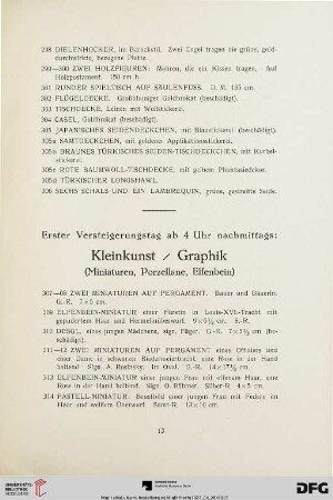 Kleinkunst / Graphik (Miniaturen, Porzellane, Elfenbein) (Nr. 307-561)