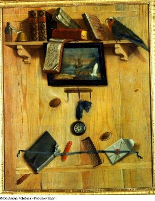 Stilleben mit Noten und Papagei : Teplow, Grigori Nikolajewitsch: Stilleben mit Noten und Papagei. 1737. Öl auf Leinwand; 88 x 70 cm. Moskau: Staatliches Keramik-Museum, Kuskowo-Palast. Dresden, Ausstellung "Das Stilleben und sein Gegenstand", 1983-1984. Kat. Nr. 170