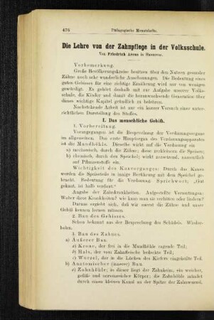 ¬Die¬ Lehre von der Zahnpflege in der Volksschule