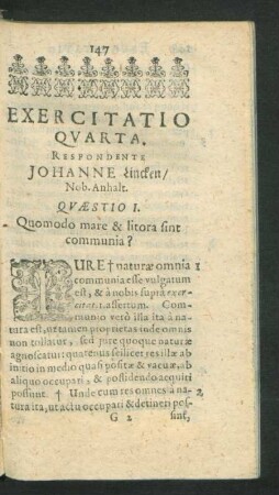 Exercitatio Quarta. Respondente Johanne Lincken