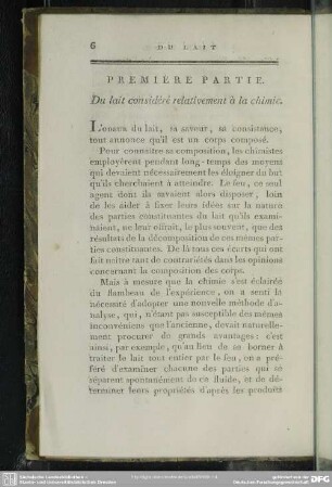 Première Partie. Du lait considéré relativement à la chimie