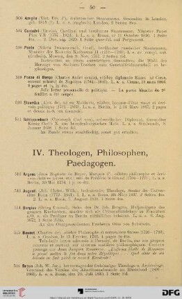 IV. Theologen, Philosophen, Paedagogen (Nr. 512 - 570)